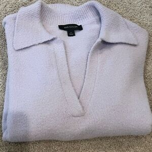 Ann Taylor Lavender-Gray V-Neck Collared Sweater